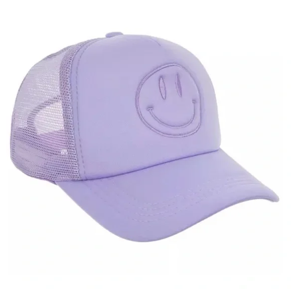 SMILEY Face Lavender Adjustable Snapback Trucker Hat NWT - Picture 1 of 7